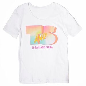 Teagan & Sara Heartbreak wide neck white short sleeve band Tshirt Medium